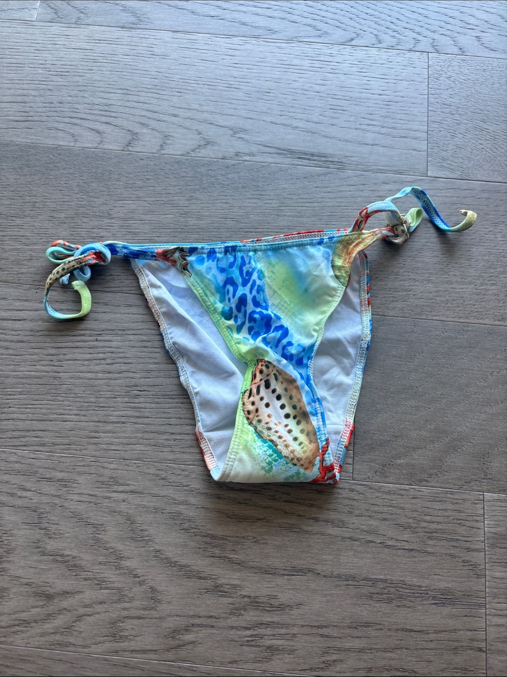 Tropical Seashell Tie-Side Bikini Bottom - Blue & Green